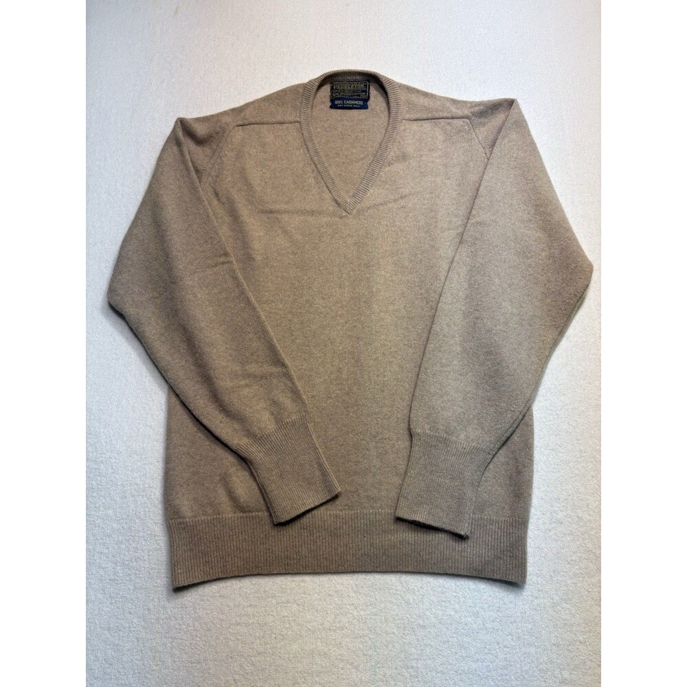 Pendleton Tan V-Neck 100% Cashmere Pullover Sweater Size M